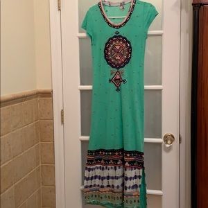 Calypso Vintage Long Cotton Embroidered Dress.